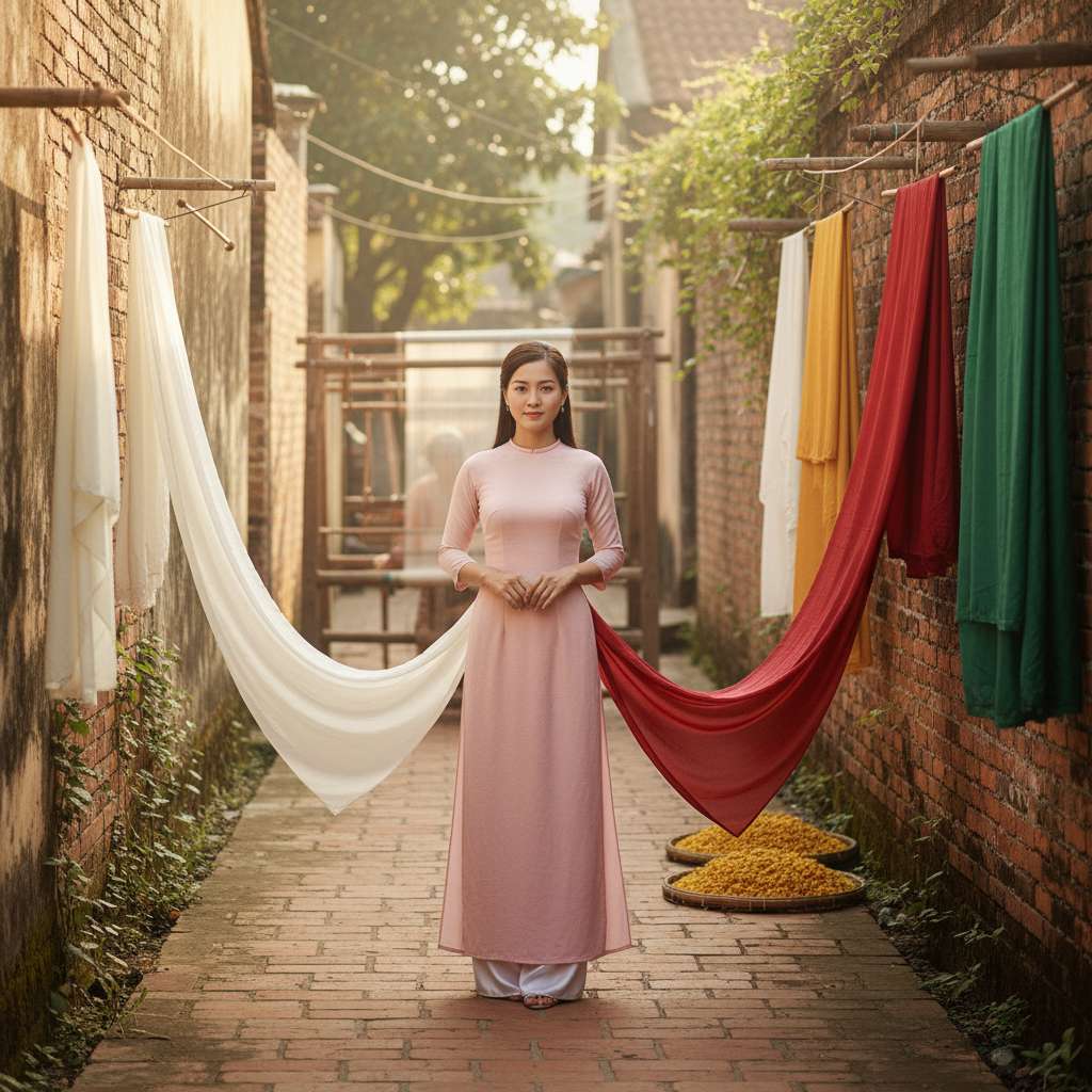 Áo dài lụa hồng giữa con hẻm cổ kính